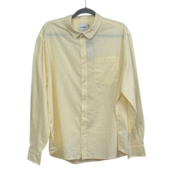 Goodfellow & Co Mens Button-Up Linen Blend Shirt Yellow L Standard Fit Casual - Picture 1 of 7
